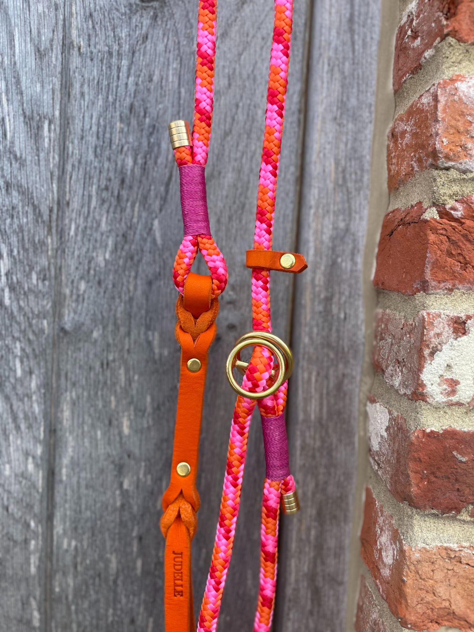 oranje-roze-rode stroplijn / oranje handvat / goudkleurige afwerking - Afbeelding 2
