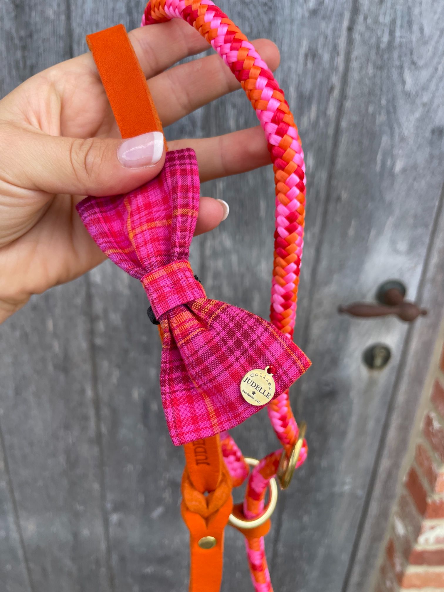 oranje-roze-rode stroplijn / oranje handvat / goudkleurige afwerking - Afbeelding 4