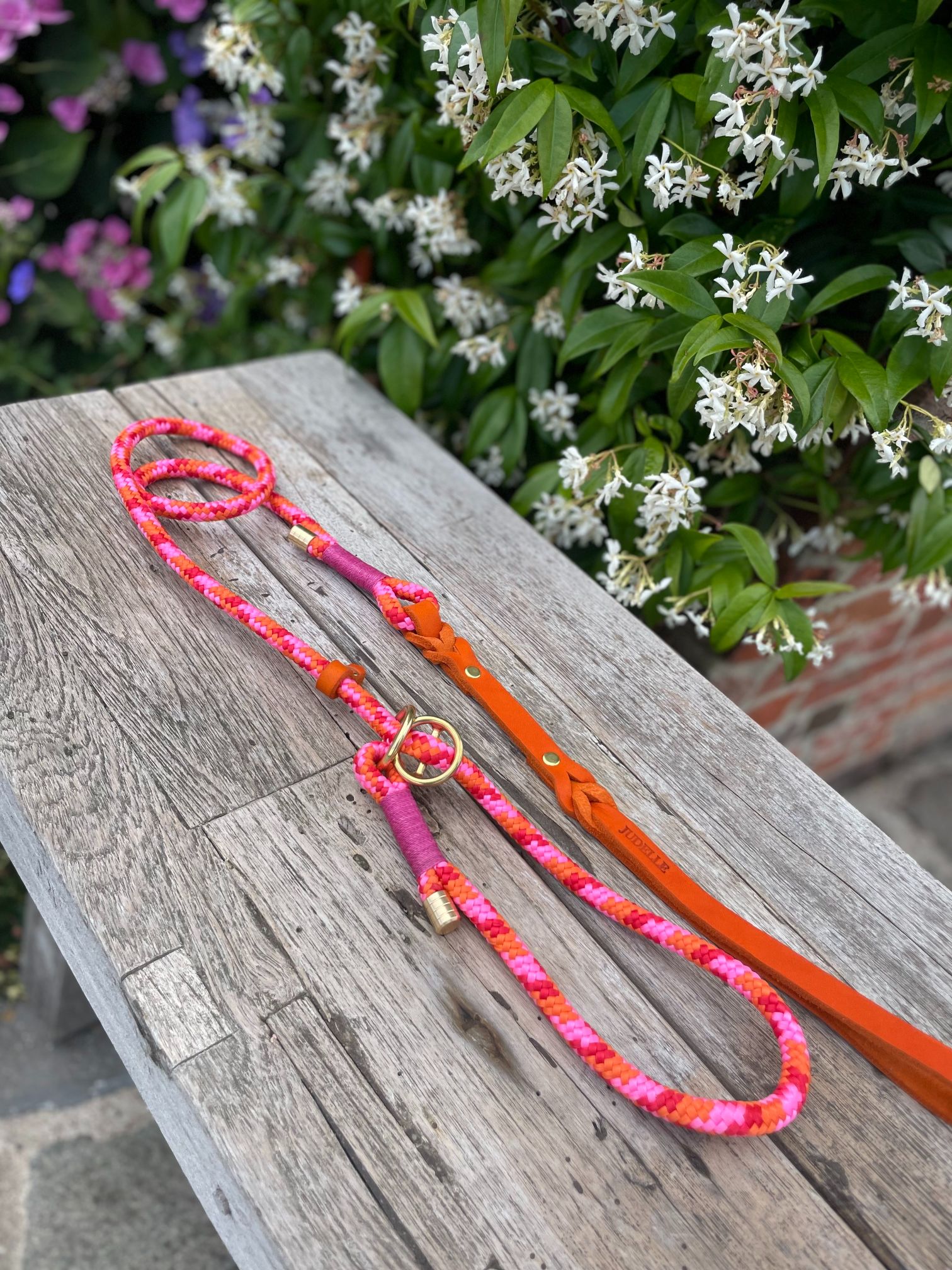 oranje-roze-rode stroplijn / oranje handvat / goudkleurige afwerking - Afbeelding 3