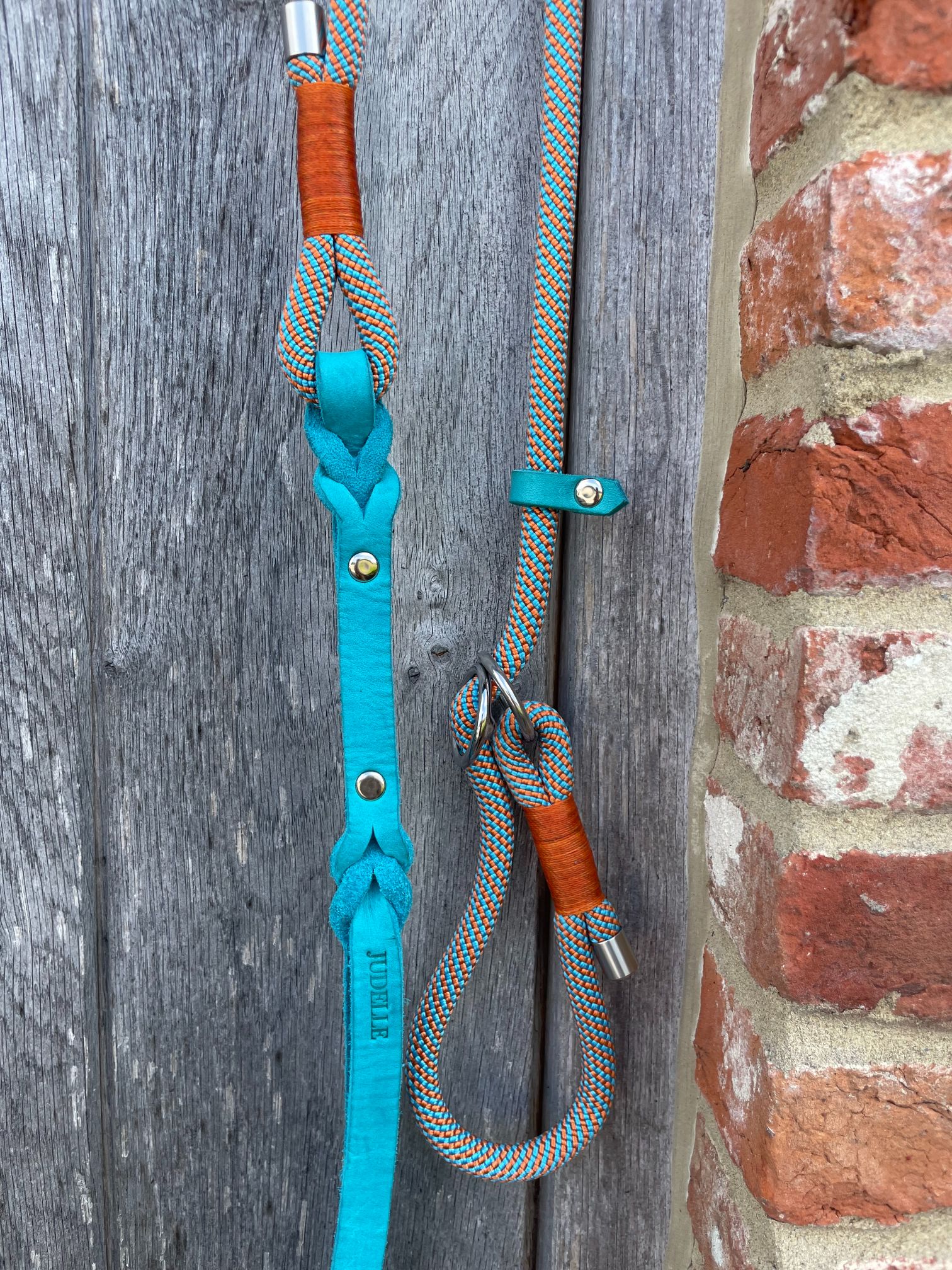 oranje-turquoise stroplijn / turquoise handvat / zilverkleurige afwerking - Afbeelding 2