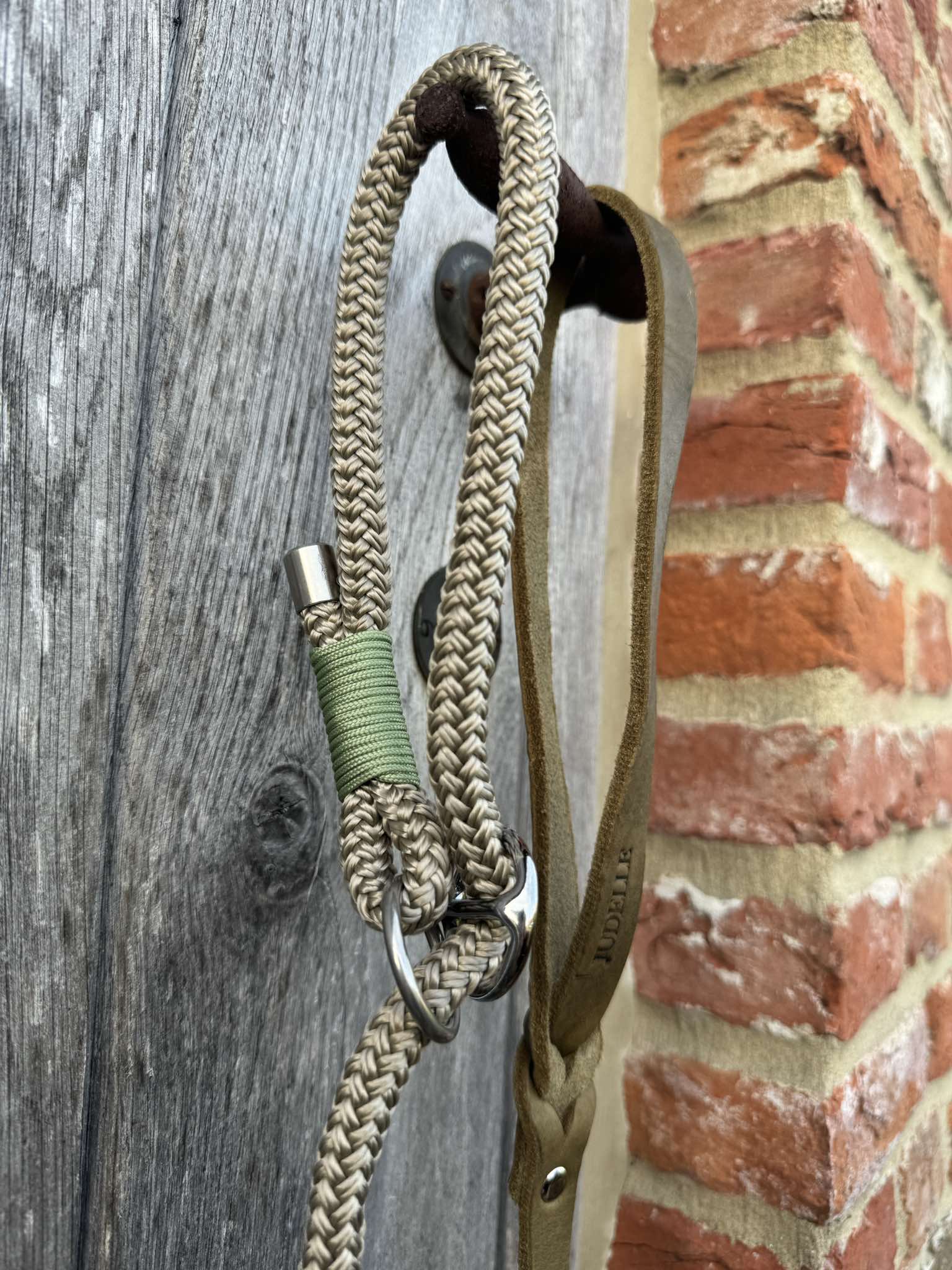 beige stroplijn/olijf handvat/zilverkleurige afwerking - Afbeelding 2