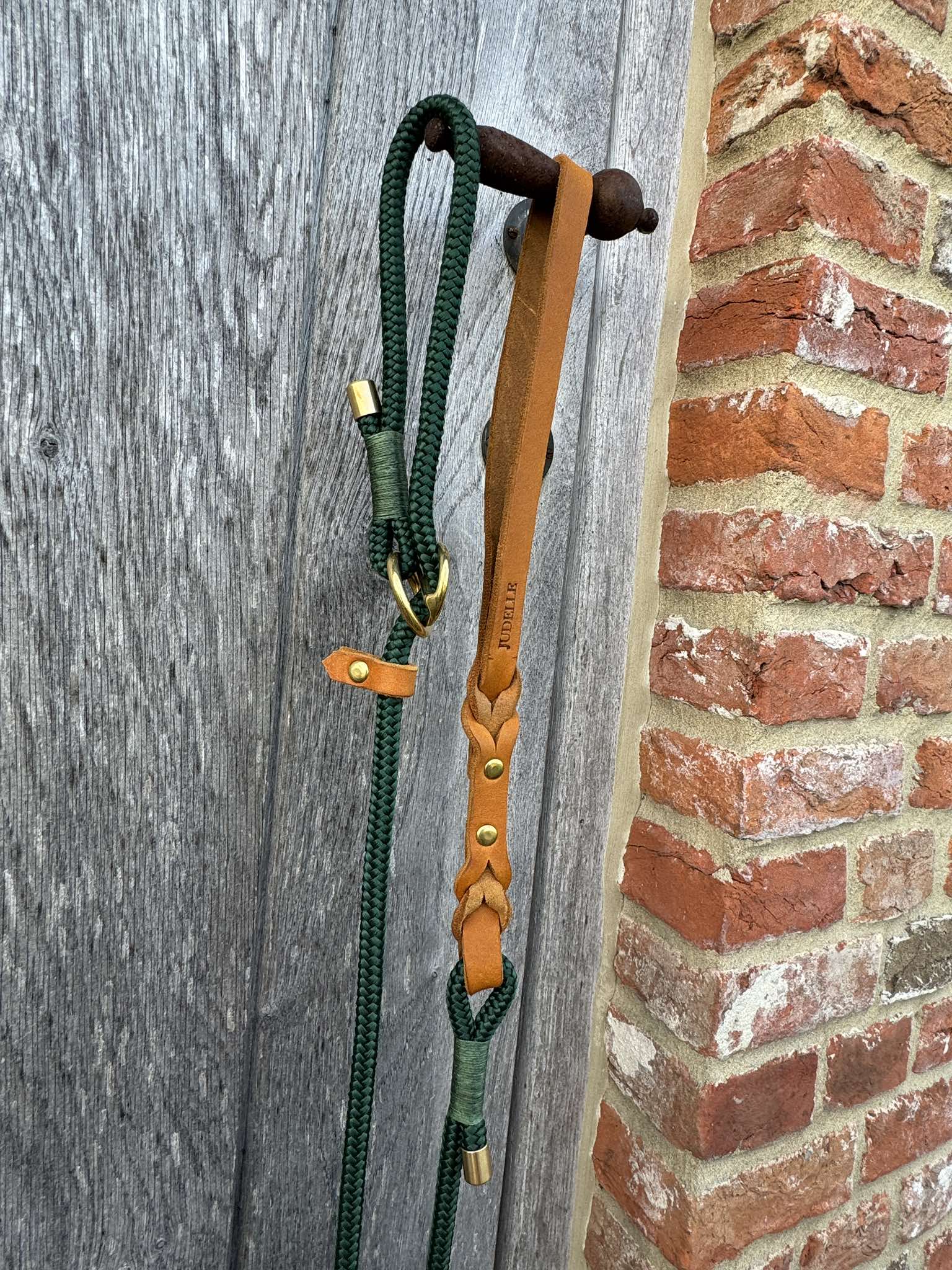 groene stroplijn/cognac handvat/goudkleurige afwerking - Afbeelding 2