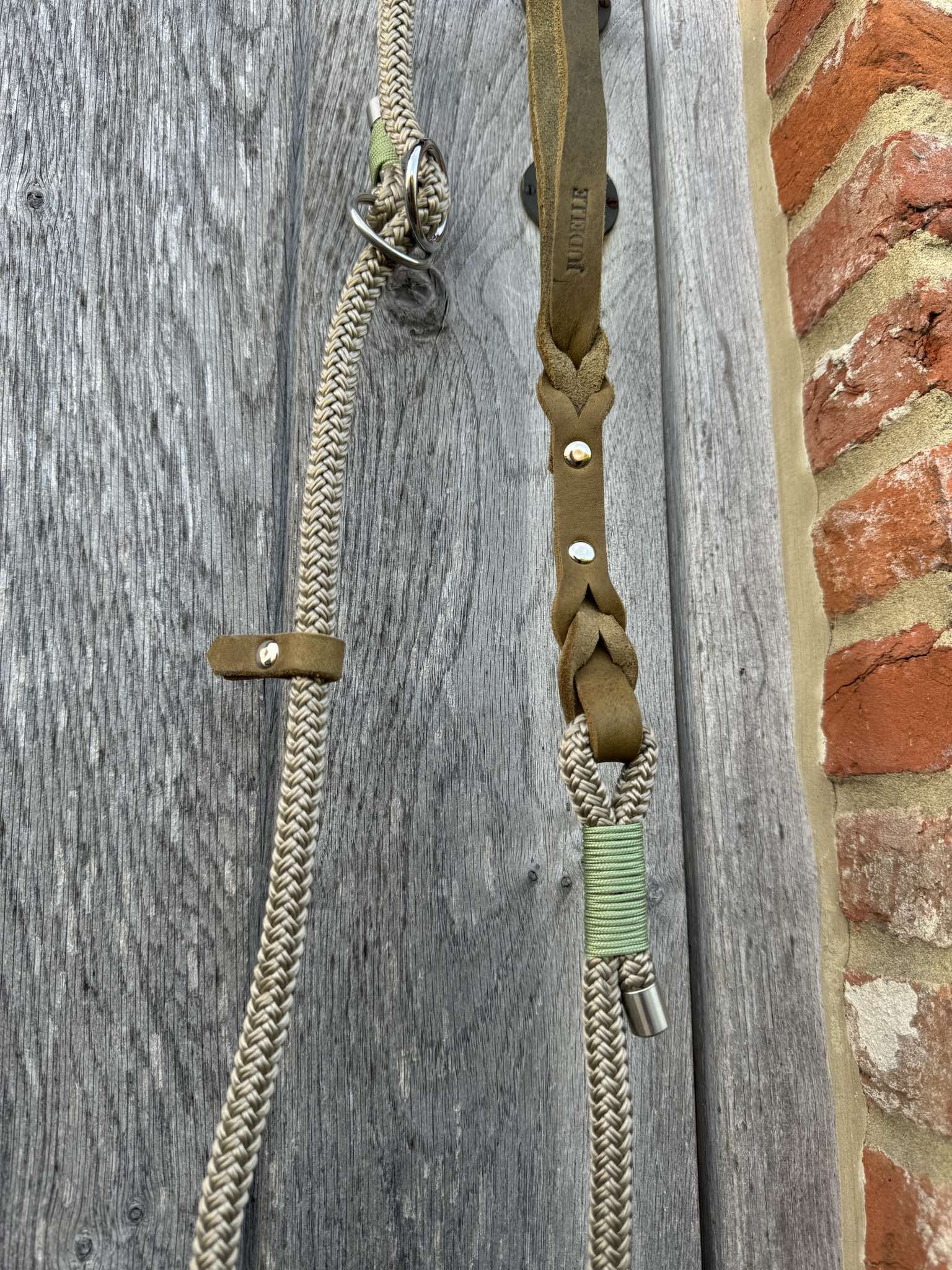 beige stroplijn/olijf handvat/zilverkleurige afwerking - Afbeelding 3